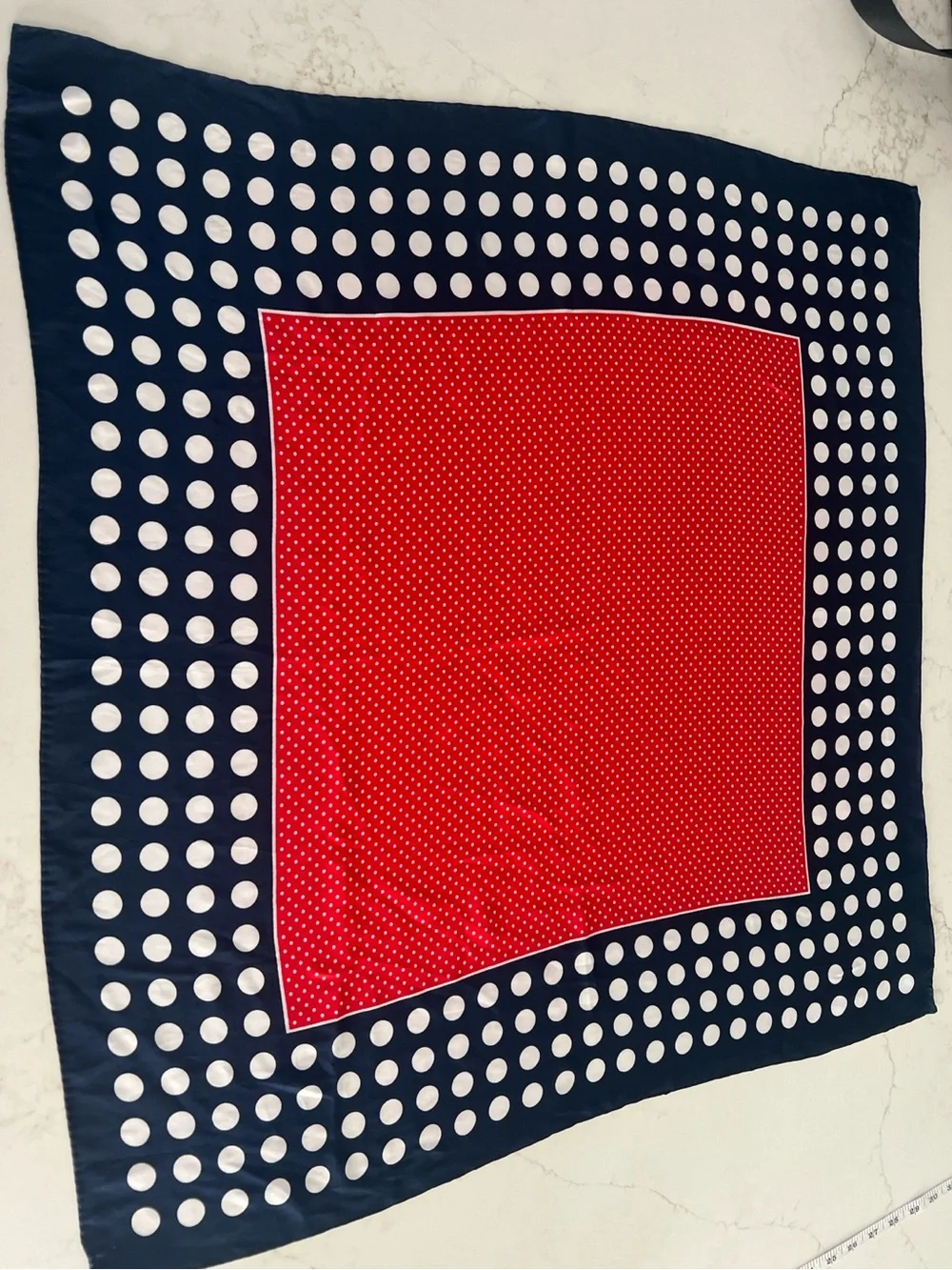 Vintage Red Navy Polka Dot Square Scarf Coastal Nautical Neck Bag Scarf
